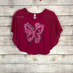 KnitWorks Butterfly Pink Top Girls XL